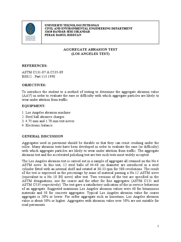 Aggregate Abrasion Test | PDF | Construction Aggregate | Wear