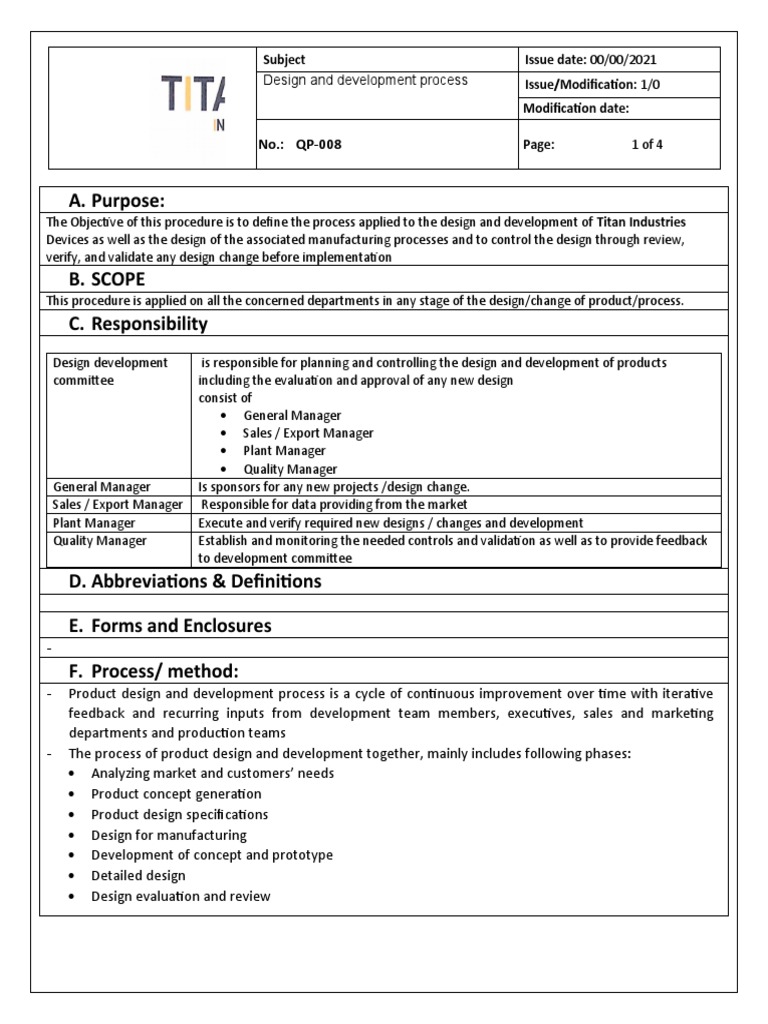 Design and Development Procedure QP-008 | PDF | Verification And ...