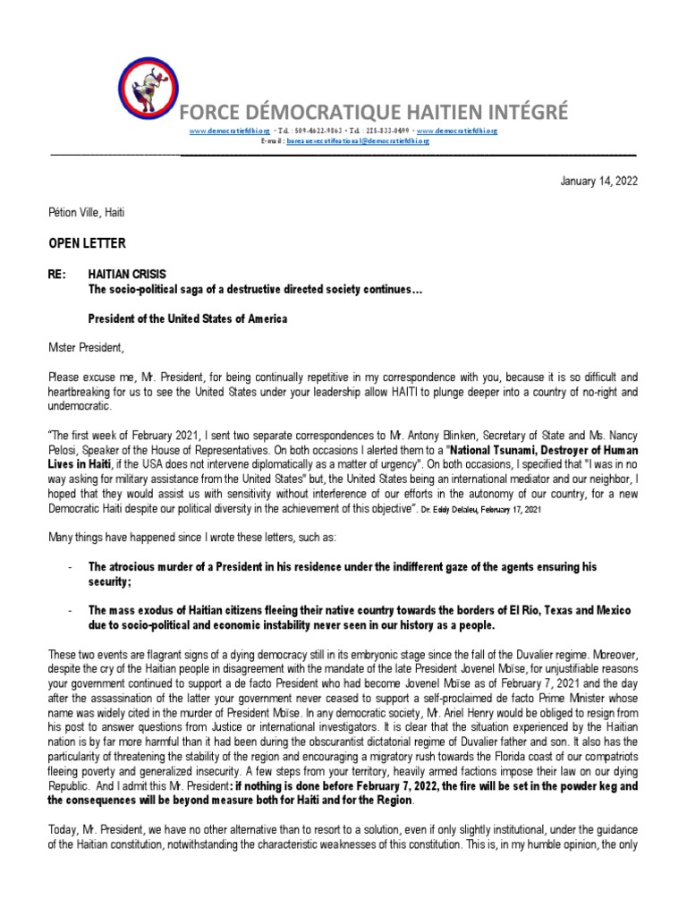 Open Letter To President Joe Biden January 14, 2022 | PDF | Haiti ...