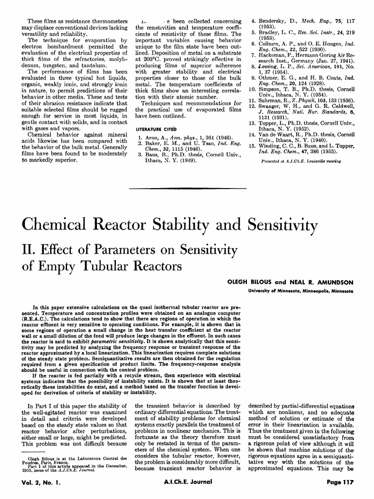 Chemical Reactor Stability and Sensitivity II - Effect of Parameters On ...