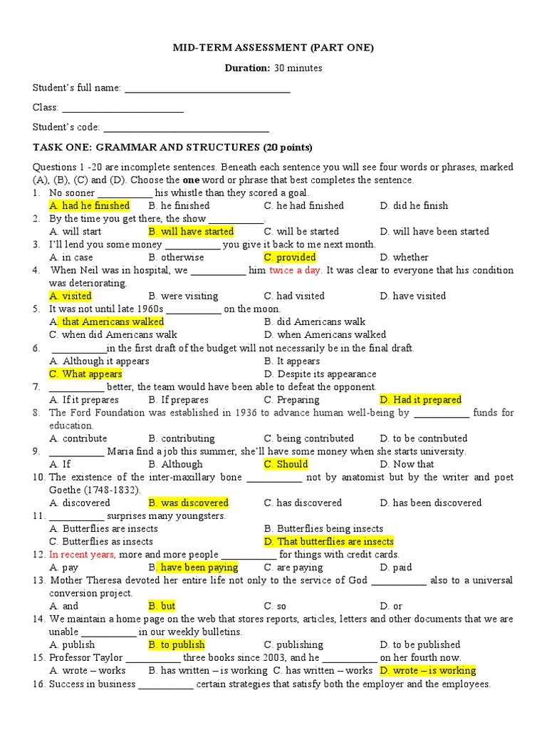 Mid-Term Test Assessment Overview | PDF