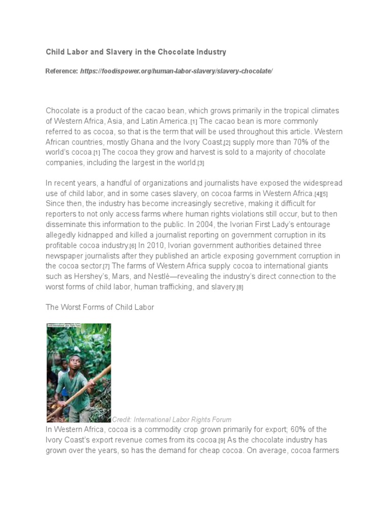 Child Labor and Slavery in The Chocolate Industry | PDF | Cocoa Bean ...