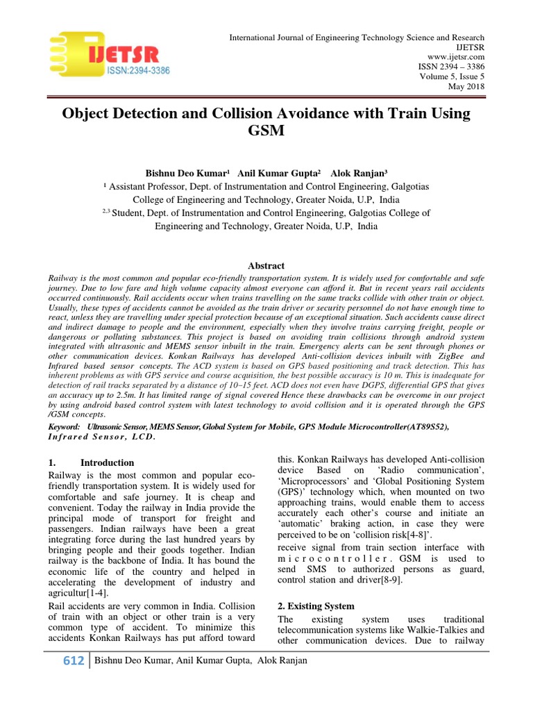 Object Detection and Collision Avoidance With Train Using GSM | PDF ...