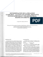 Determinacion de La Relacion Cloruros Lactosa en Leches, Mediant Potenciometrias Y Polarometrias Respectivamente