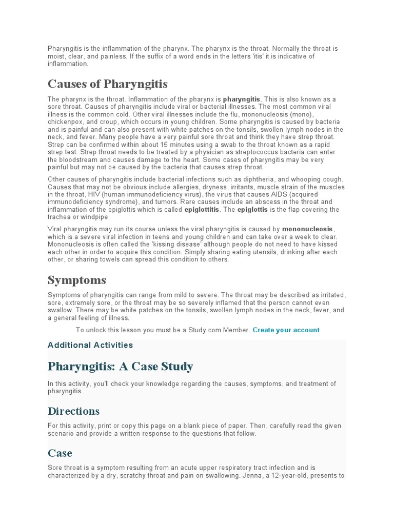 Pharyngitis: Causes, Symptoms, and Case Study | PDF | Microbiology ...