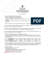 Lista de exercícios de Química Analítica Aplicada sobre indicadores, titulações, equilíbrios químicos e complexometria