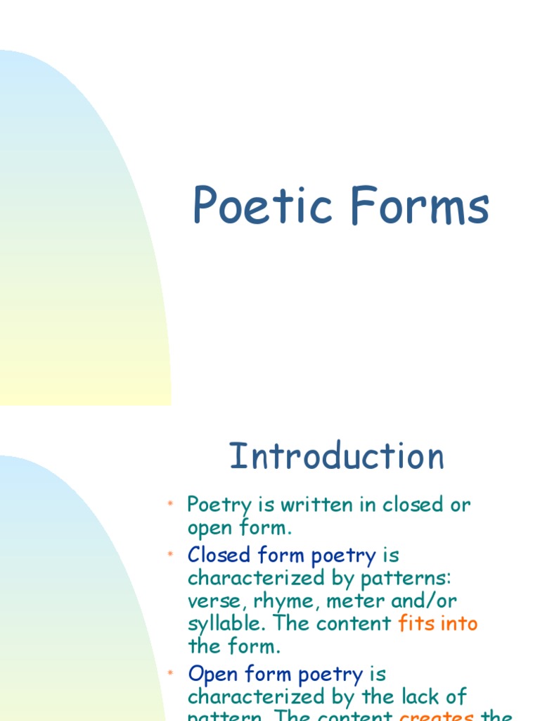 Poetic Forms: A Guide to Closed and Open Form Poetry | PDF | Poetry ...