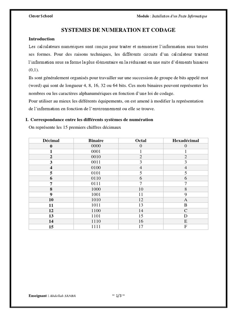 Systèmes de Codage Numérique | PDF | Notation (mathématiques ...