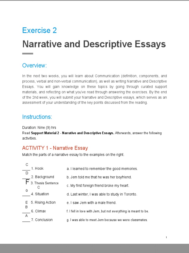 Narrative and Descriptive Essay Guide | PDF | Essays | Cognition