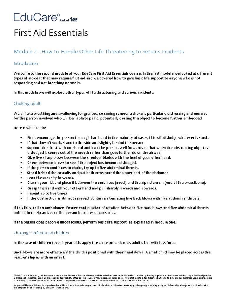 First Aid Essentials: Module 2 - How To Handle Other Life Threatening ...