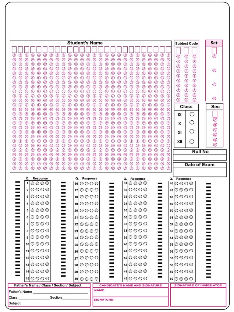 OMR Sheet Student Code Details | PDF