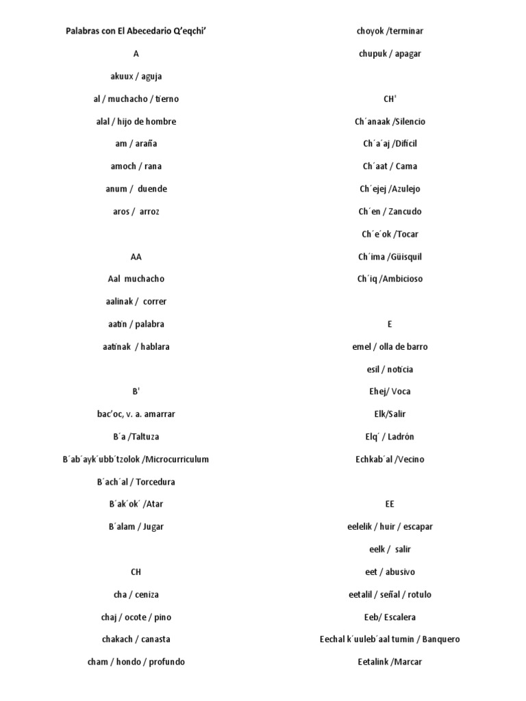 Palabras en Q'eqchi' PDF