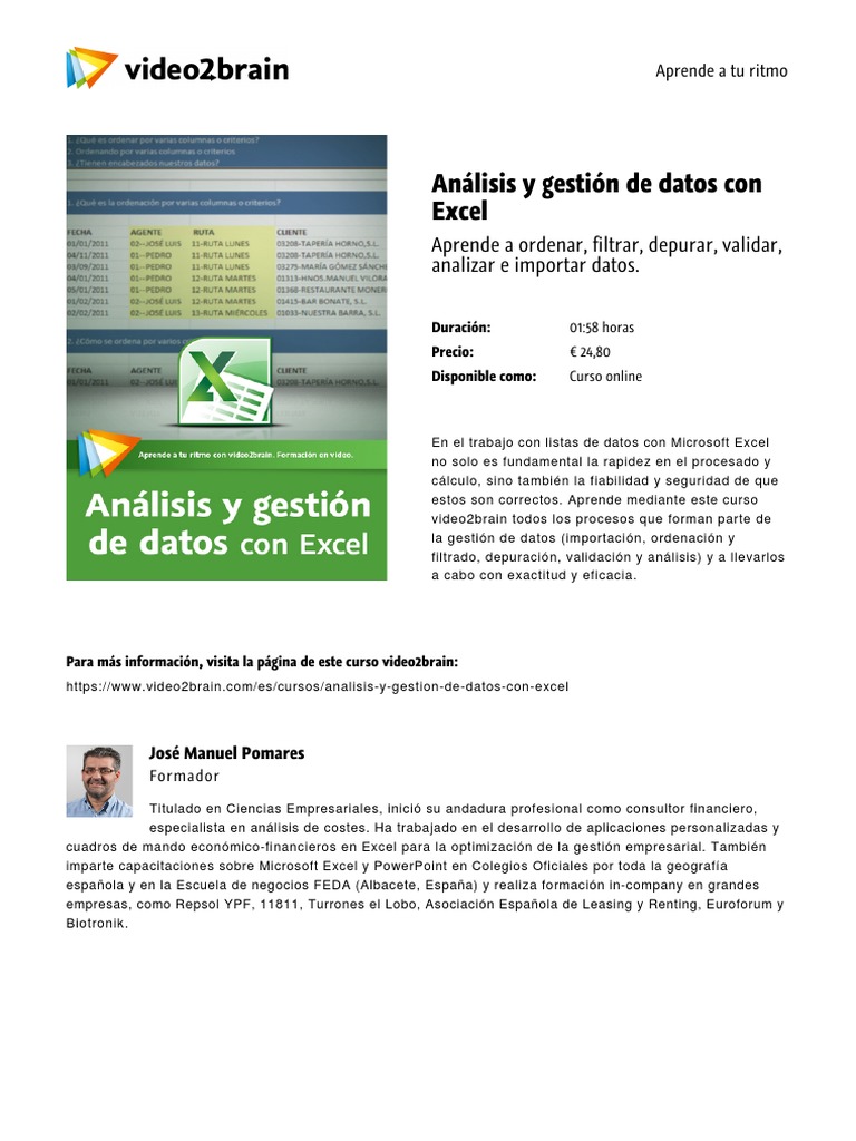 Analisis y Gestion de Datos Con Excel | PDF