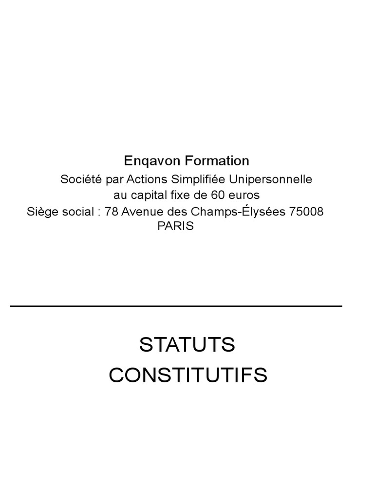 Modèle de statuts SASU Enqavon Formation | PDF | Actionnaire | Les sociétés