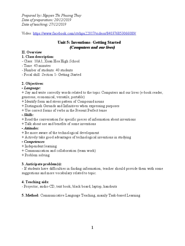 Lesson Plan - Getting Started | PDF | Human Communication | Language ...