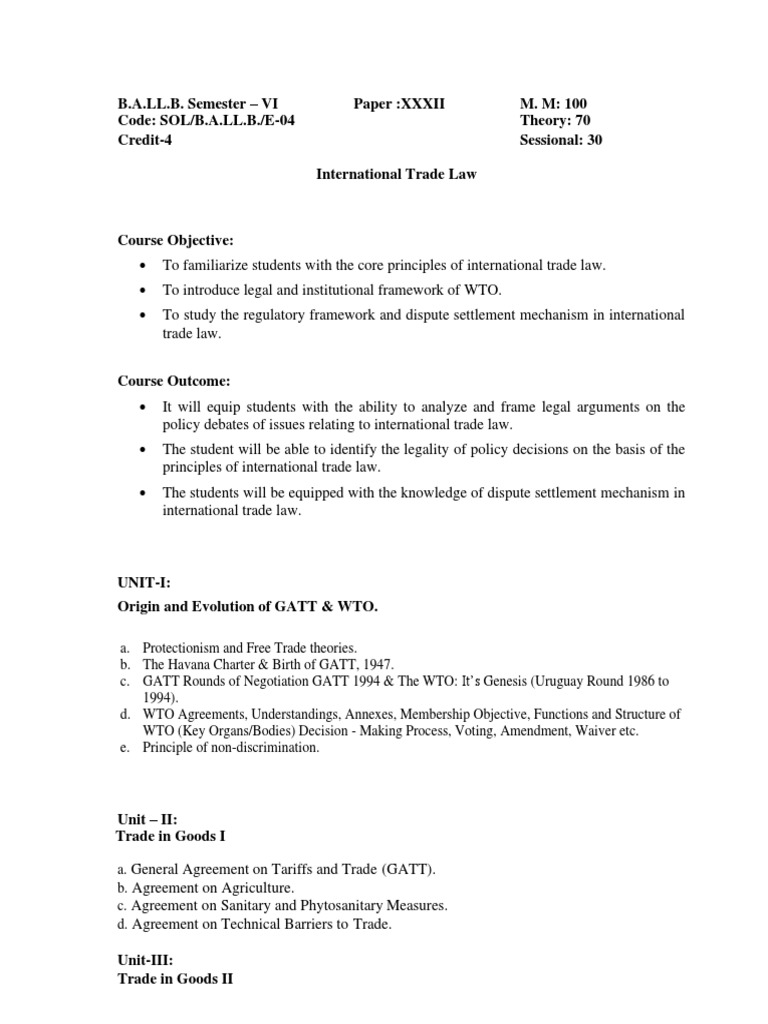 International Trade Law Course Overview | PDF | World Trade ...