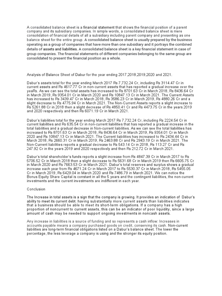 Dabur India Ltd Consolidated Balance Sheet Analysis | PDF | Balance ...