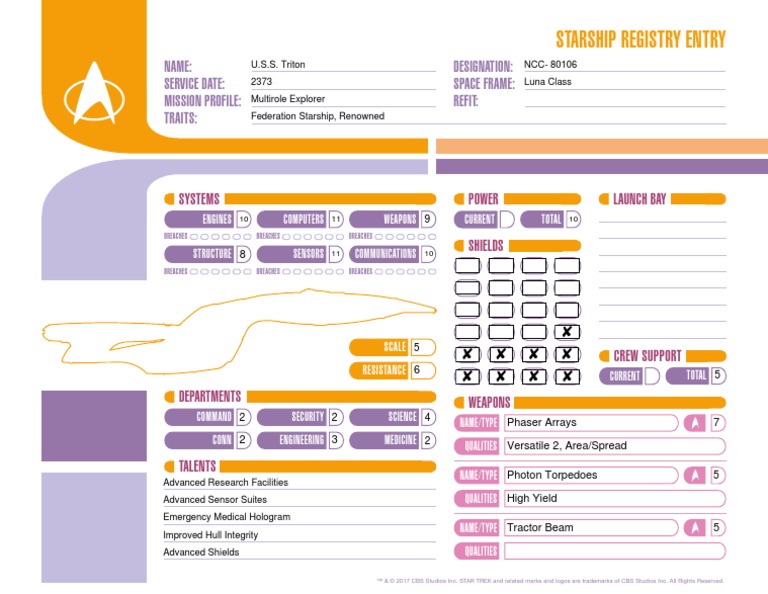 Starship Registry Entry: Name: Designation: Service Date: Space Frame ...