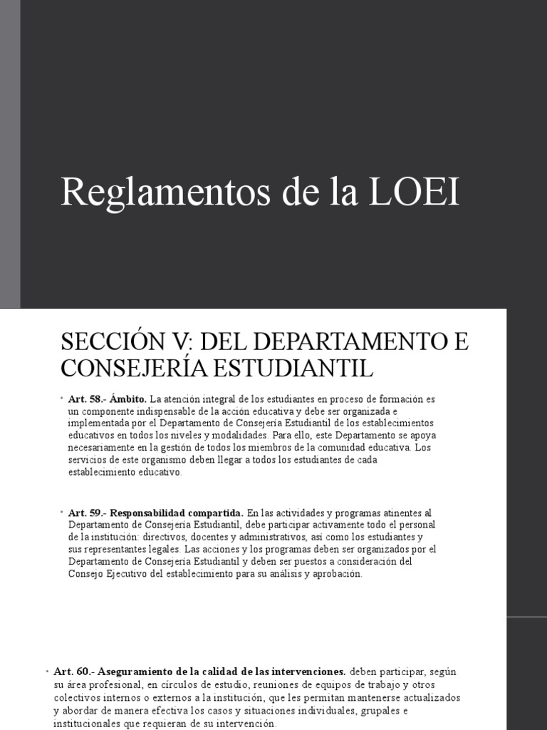Reglamentos de La LOEI | PDF | Relaciones personales, crianza y ...