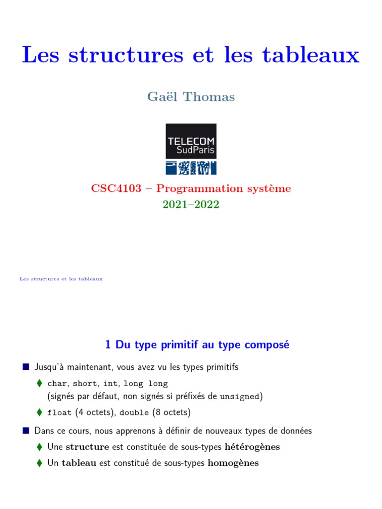 Structures et Tableaux en C | PDF | Tableau (structure de données ...