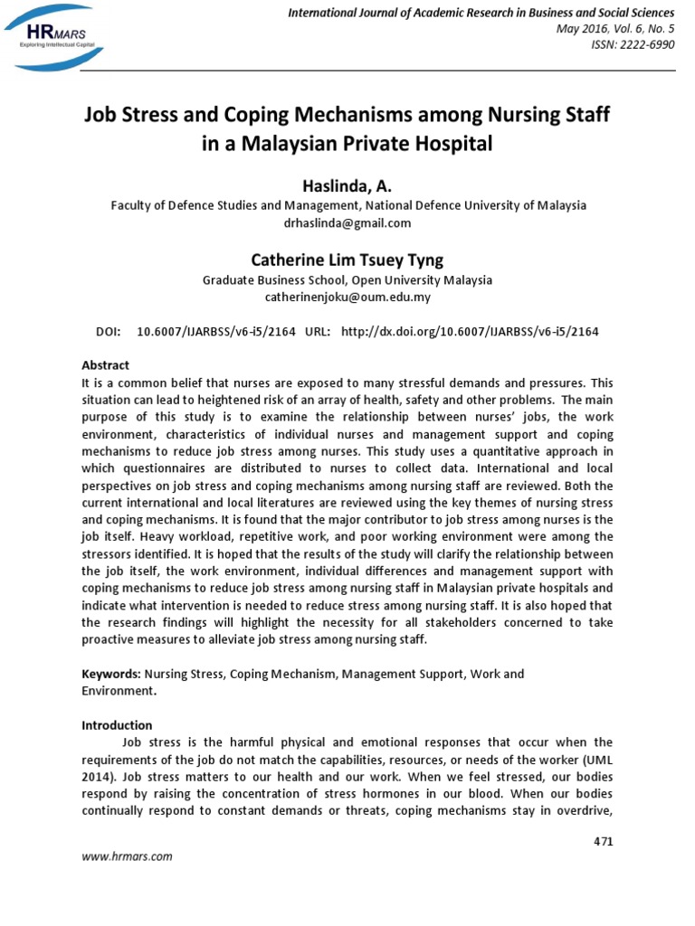 Job Stress and Coping in Nursing | PDF | Correlation And Dependence ...