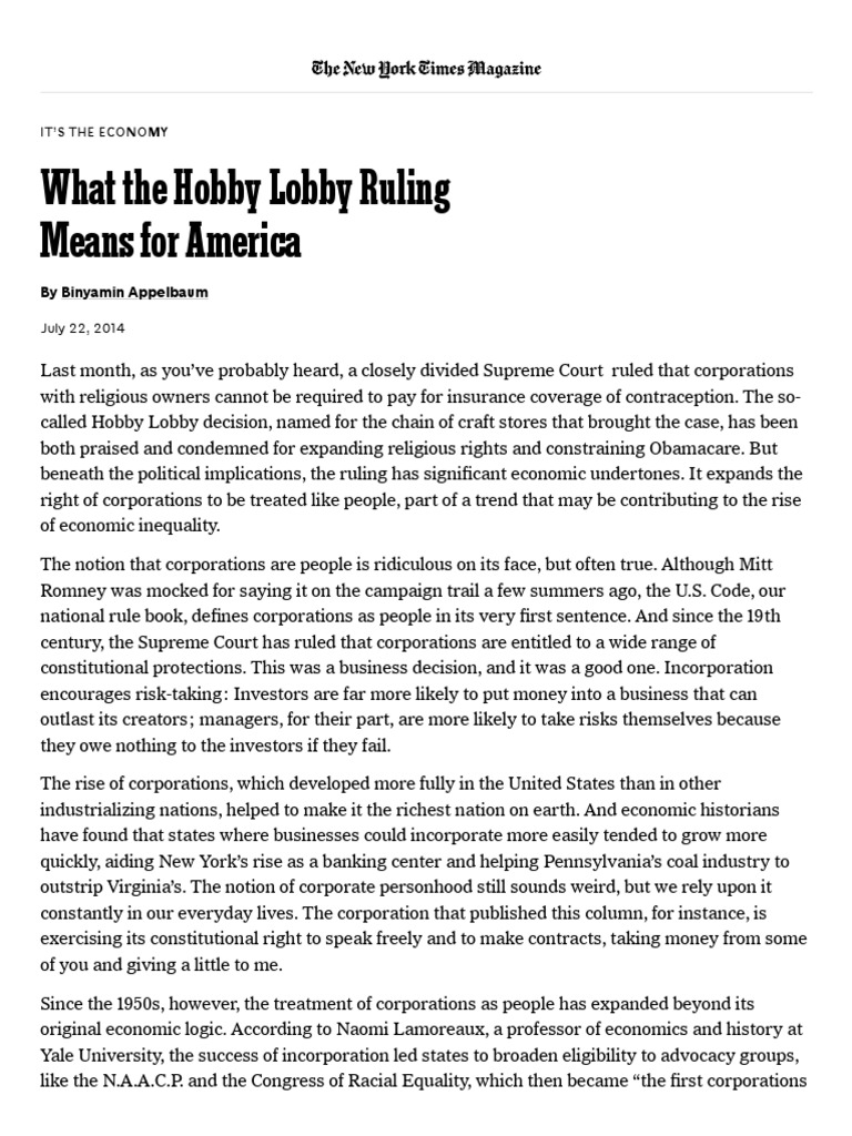 What The Hobby Lobby Ruling Means For America The New York Times