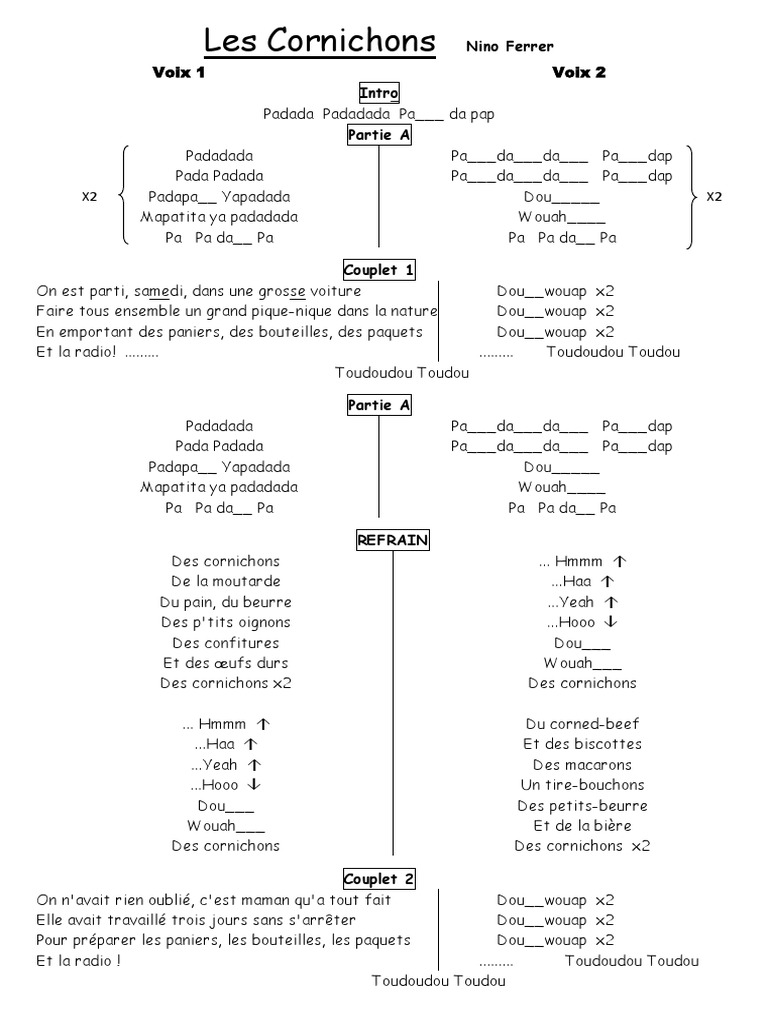 Les Cornichons Paroles PDF Cuisine africaine Cuisine du Moyen