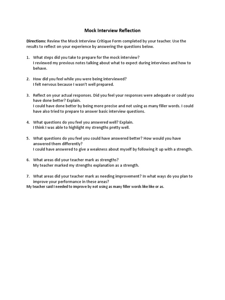 Lesson 9 - Mock Interview Reflection 4 | PDF