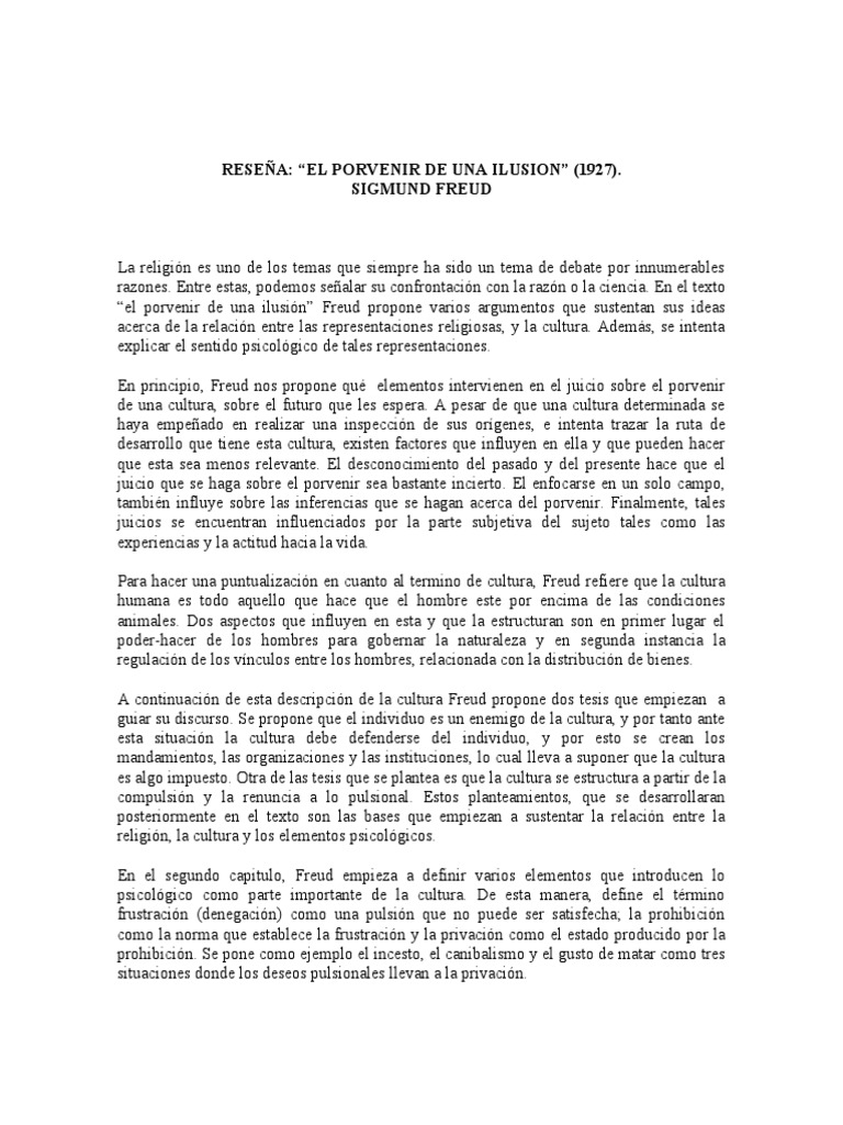 El Porvenir de Una Ilusion PDF Sigmund Freud Carné de identidad