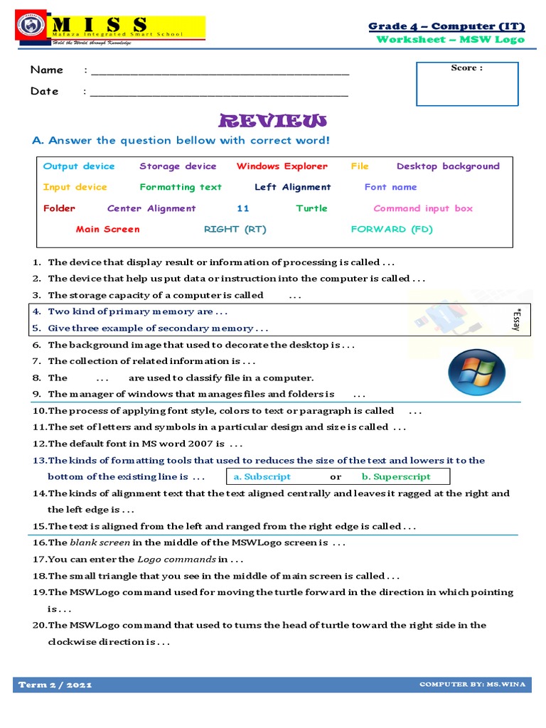Grade 4 IT Worksheet | PDF | Computer Data Storage | Computer File
