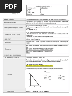 Lesson Plan on Solving Right Triangle 