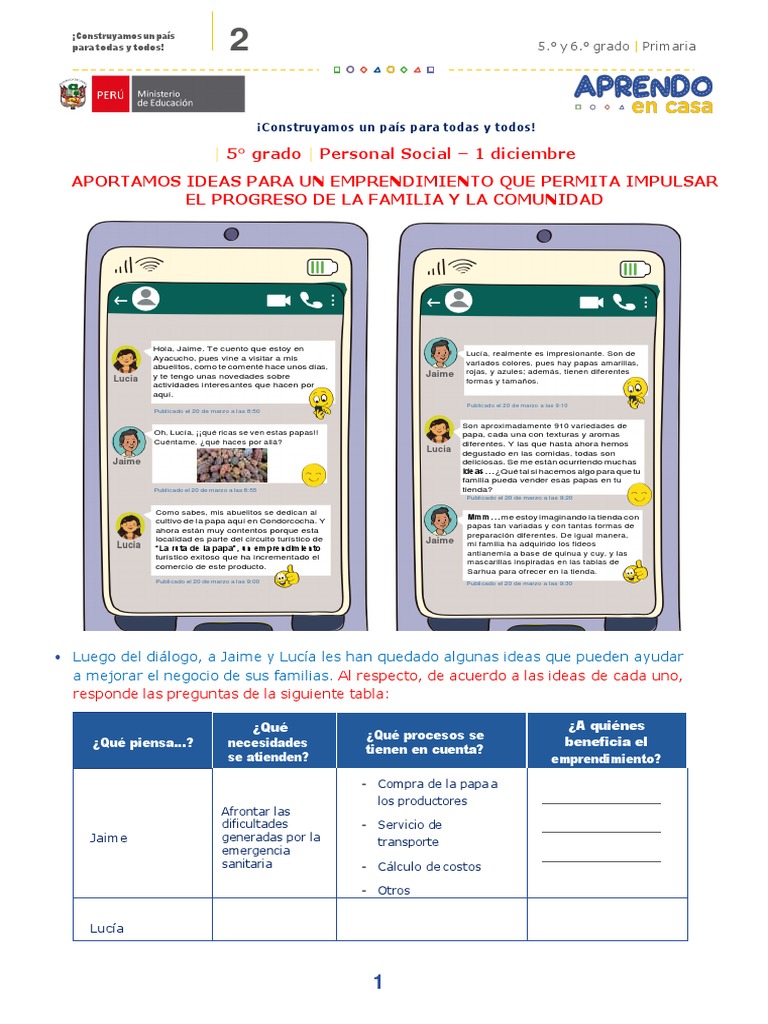 Miércoles 1 Diciembre Personal Social 5to Grado | PDF | Iniciativa ...