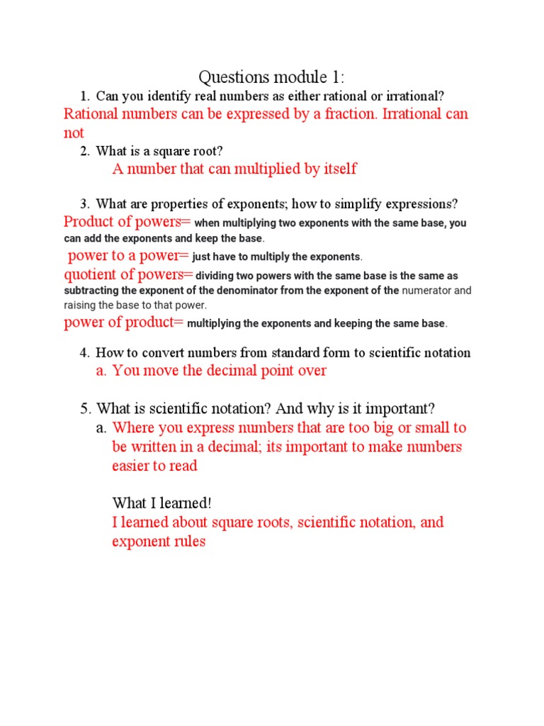 Questions Module 1:: 1. Can You Identify Real Numbers As Either ...