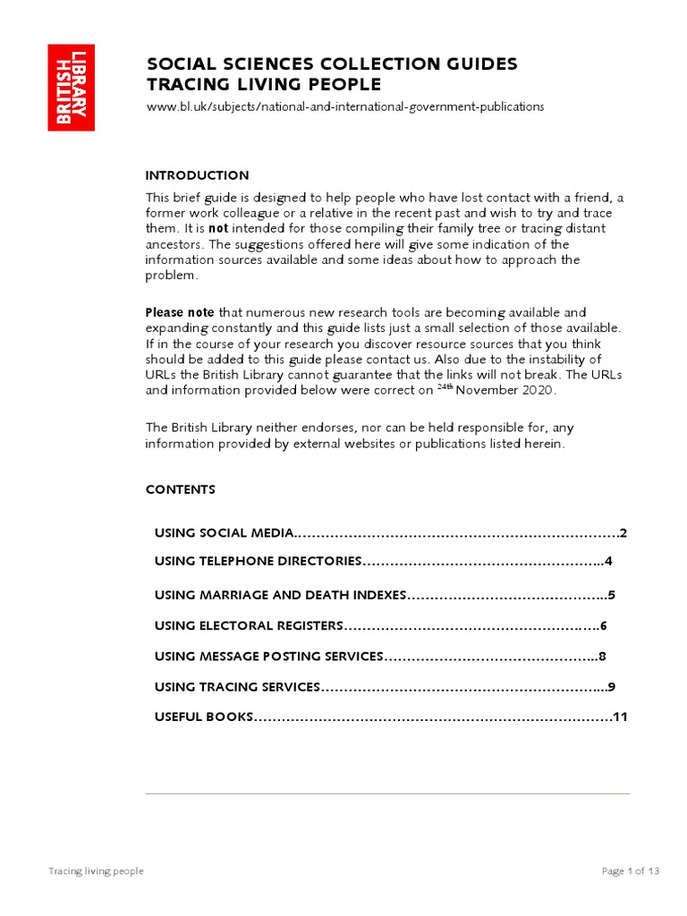 Social Sciences Collection Guides Tracing Living People | PDF ...