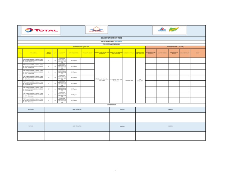 Material Transfer and Delivery Details | PDF | Screw | Nut (Hardware)