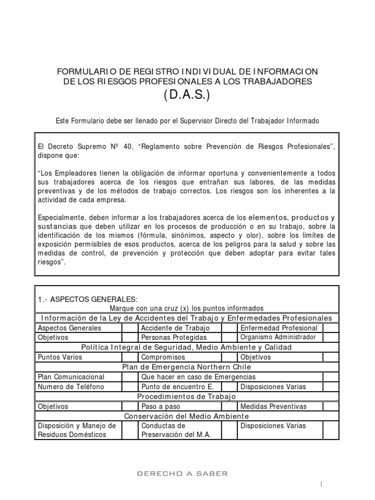 Formulario DAS: Información de Riesgos | PDF | Salud y bienestar | Medicina