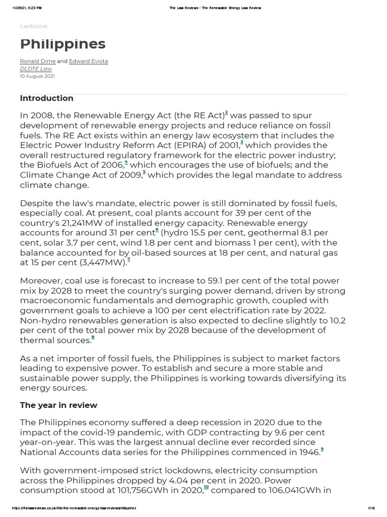 The Law Reviews The Renewable Energy Law Review Pdf Project