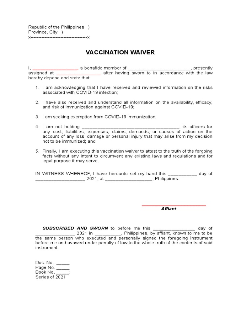 COVID-19 Vaccination Waiver Form | PDF