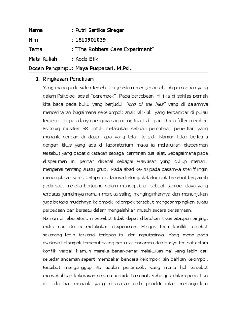 Ringkasan Eksperimen Robbers Cave | PDF
