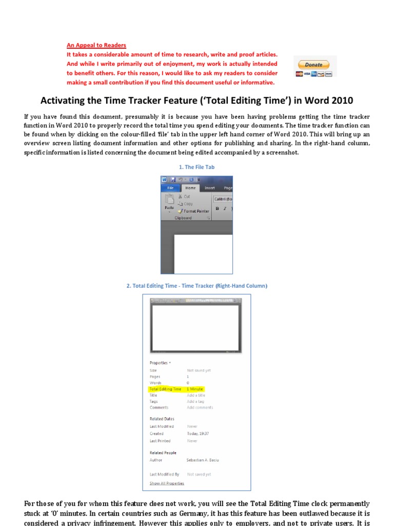 Get 'Total Editing Time' To Work in Word 2010 PDF Windows Registry