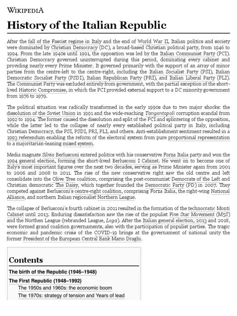 History of The Italian Republic | Descargar gratis PDF | Silvio ...
