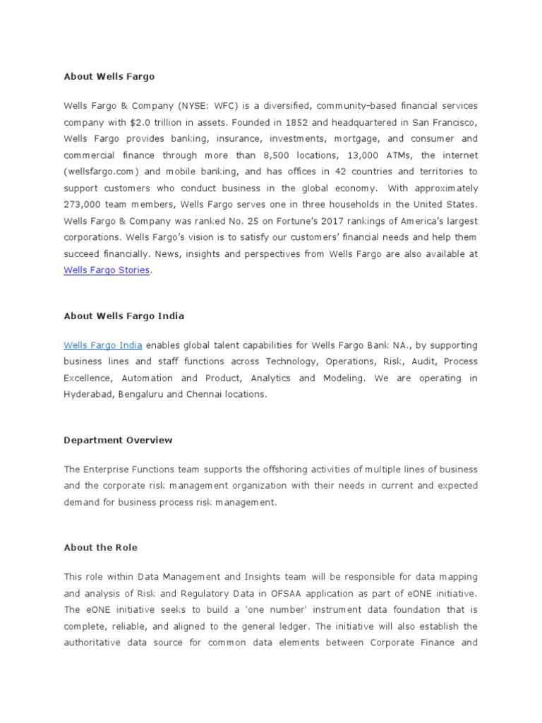 DMC2Job Description PDF Wells Fargo Analytics