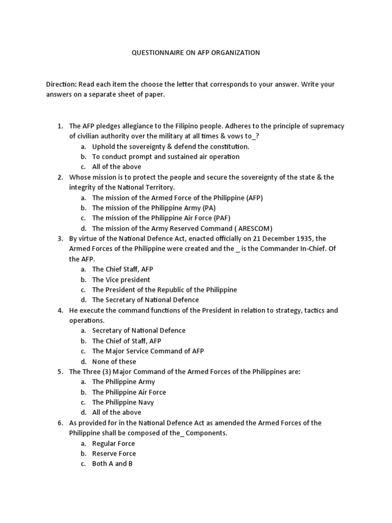 Afp Organization Questionnaire | PDF