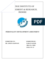 Prestige Institute of Management & Research, Indore: Personality Development Assignment