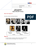 Music 10: First Quarter Worksheet No. 1 Music of The 20 Century