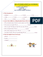 Academic Session 2021-22 Grade III Subject - English Practice Worksheet-Singular and Plural