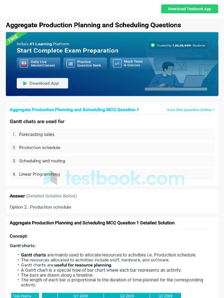 MCQ On Aggregate Production Planning and Scheduling