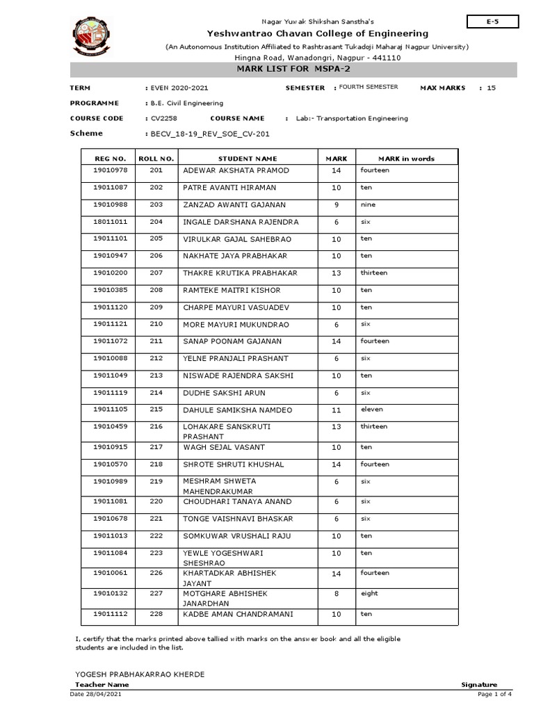 E5 Tre 1 Mspa 2 Marks Sec C | PDF | Engineering