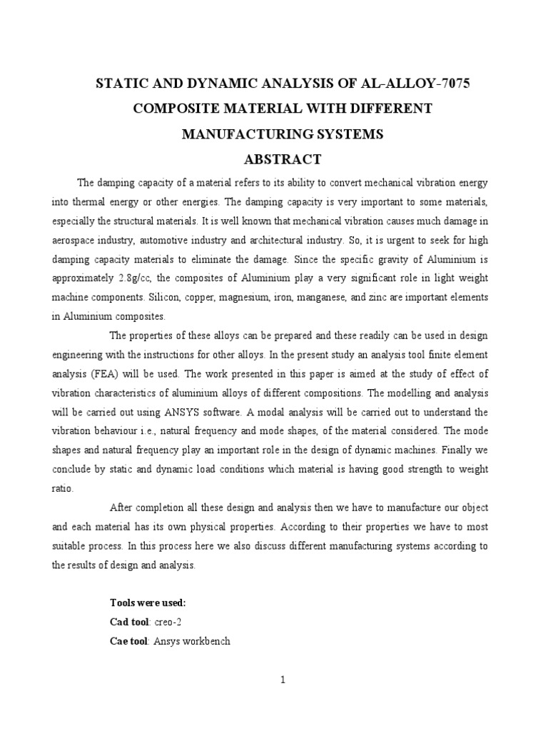 Static and Dynamic Analysis of Al-7075 | PDF | Applied And ...
