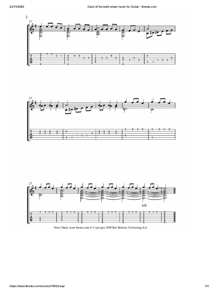 Carol of The Bells Sheet Music For Guitar - 8notes 2 | PDF